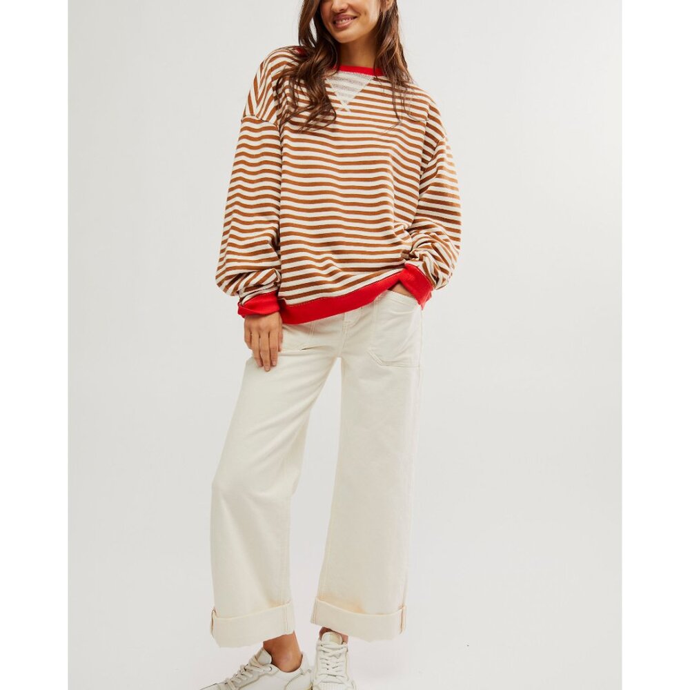 Free People Brown and White Striped Sweatshirt - Picture 5 of 6
